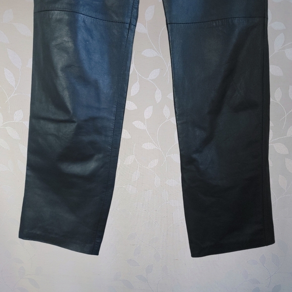 Vintage 90s Genuine Leather High Waisted Straight Leg Pants Black X & T Zeeshi - Picture 8 of 14